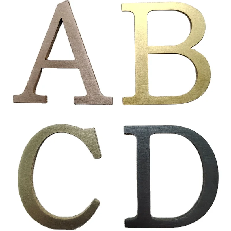 Customized 2358mm fine stainless steel solid word metal small word background wall antique brushed titanium gold sign word