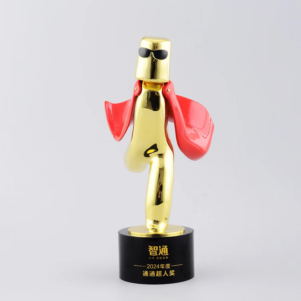 Antique Gold Superhero Trophy High Quality metal alloy Trophy Award with crystal base Custom Super Hero Cup