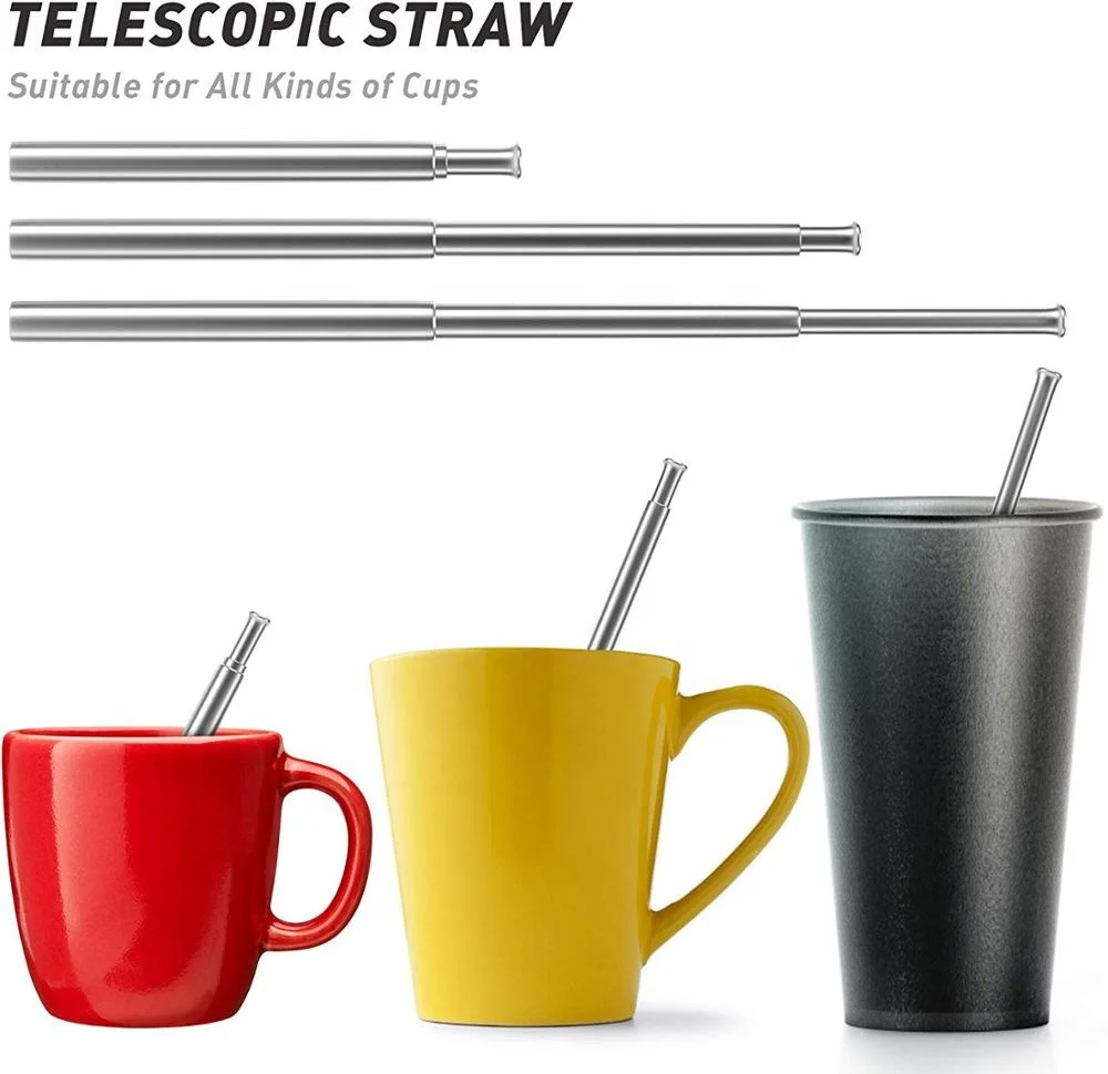 Top Seller 18/8 Reusable Telescopic Travel Straws Stainless Steel