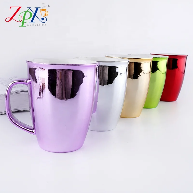mirror anamorphic metallic ceramic mug coffee cup gold silver pink blue cups for tea gold mug