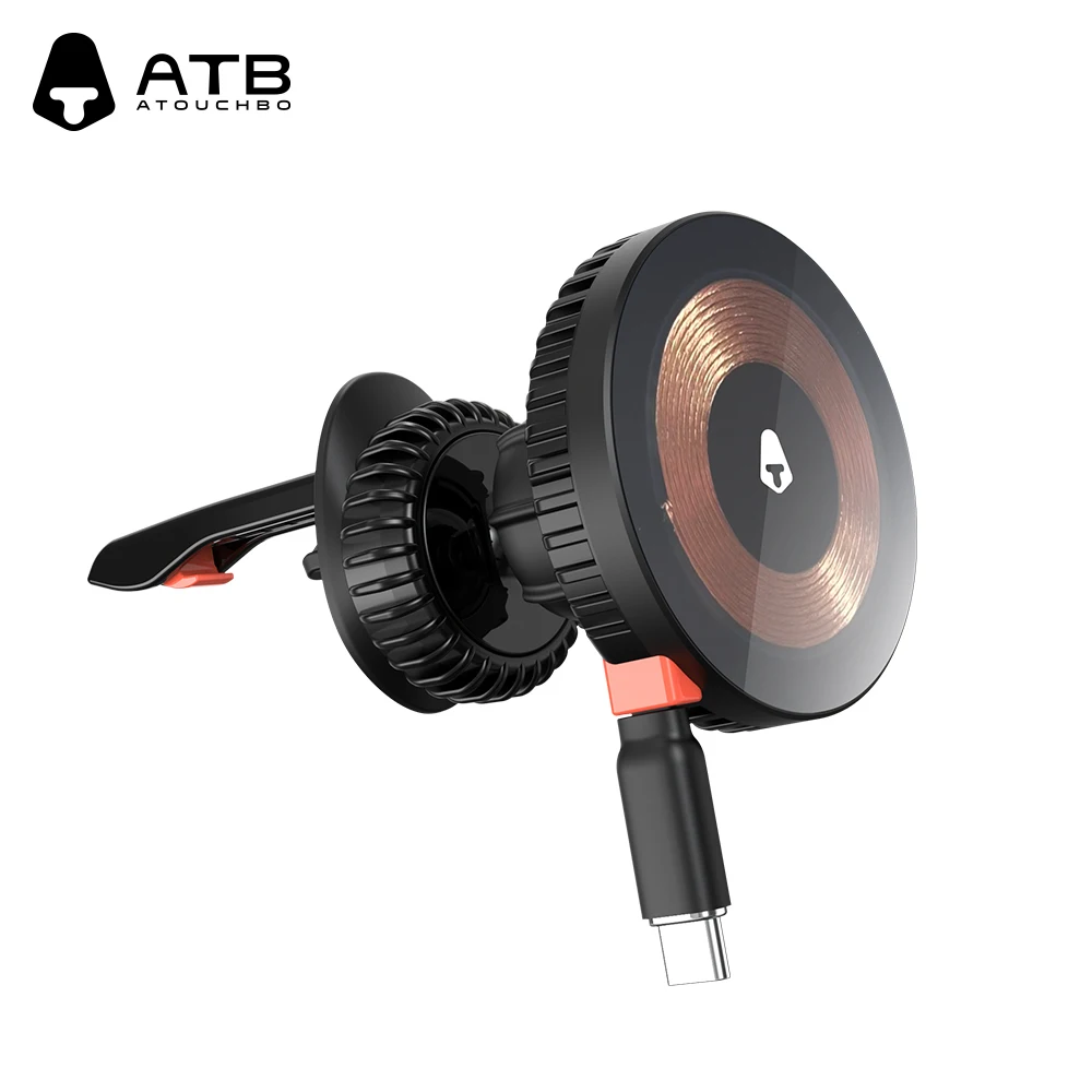 Custom Alloy phone holder for car with wireless charger 360 rotation Magnetic adjustable 15w wireless charger car phone holder