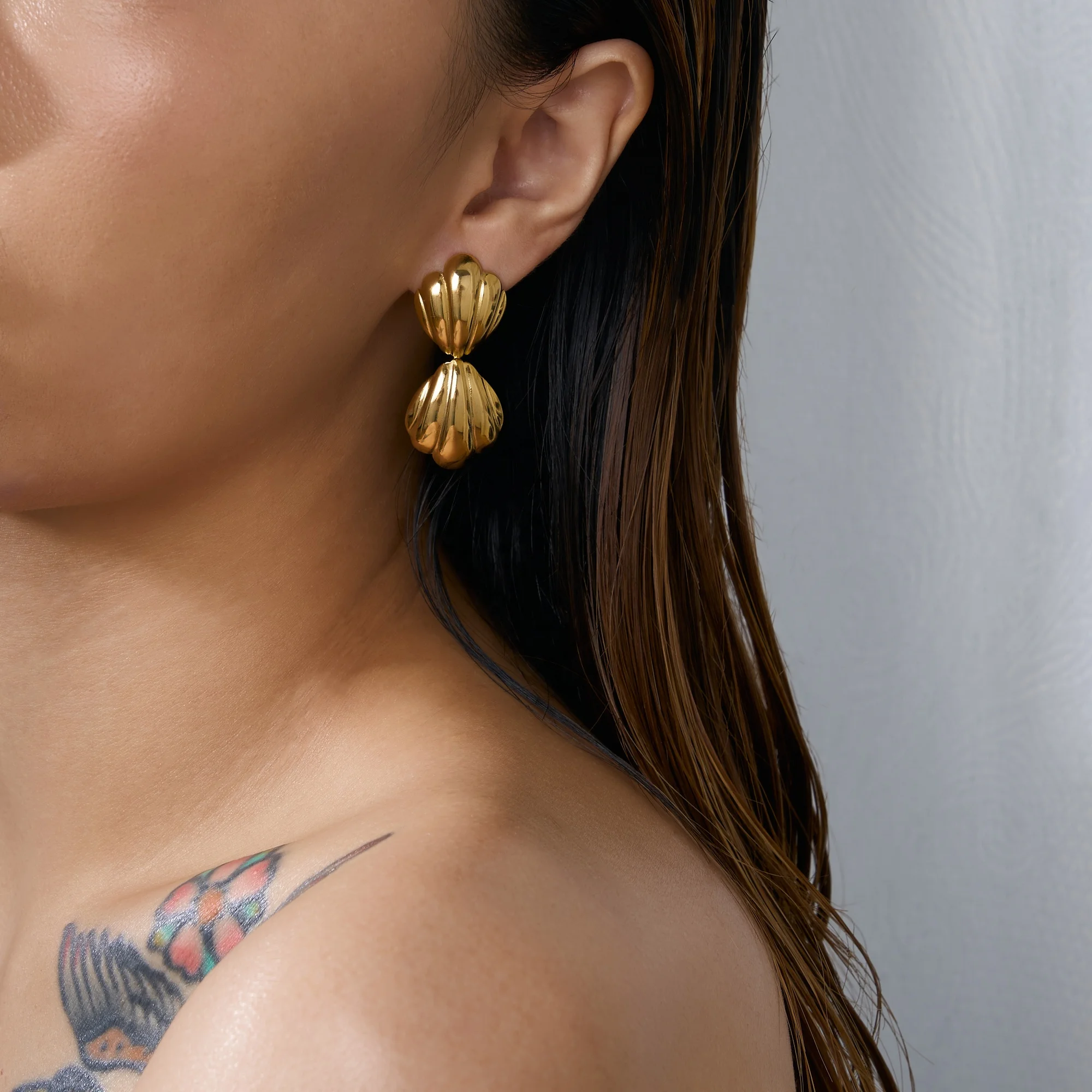 2024 Dazan New 18k Gold Plated Hypoallergenic Stainless Steel Vintage Shell Fashionable Dress Show Stud Earrings Fancy Jewelry