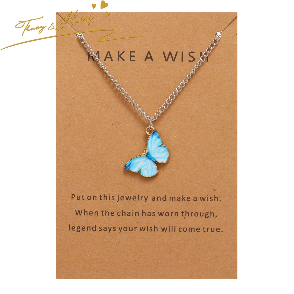 Tracy & Herry Feather CLASSIC Jewelry Alloy Gold Plated Necklace Set Colorful Butterfly Pendant Necklace With Packaging Card