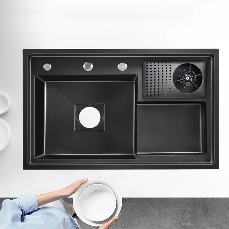 Stepped Nano Coating Stainless Steel Smart Kitchen Sink with Drain High Pressure Glass Washer for Sinks