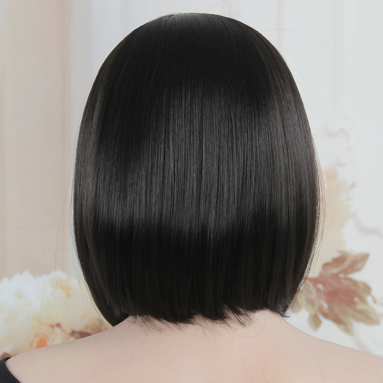 Factory Direct Supply Female Full Head Cover Short Straight Black Lace Front Synthetic Chemical Fiber bob Wig