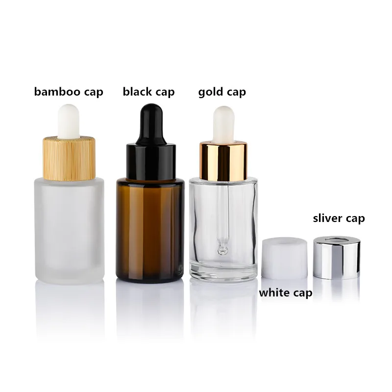 10ml 15ml 20ml 30ml 40ml 50ml  60ml 100ml 120ml brown amber frosted clear flat glass oil serum bottle with lid