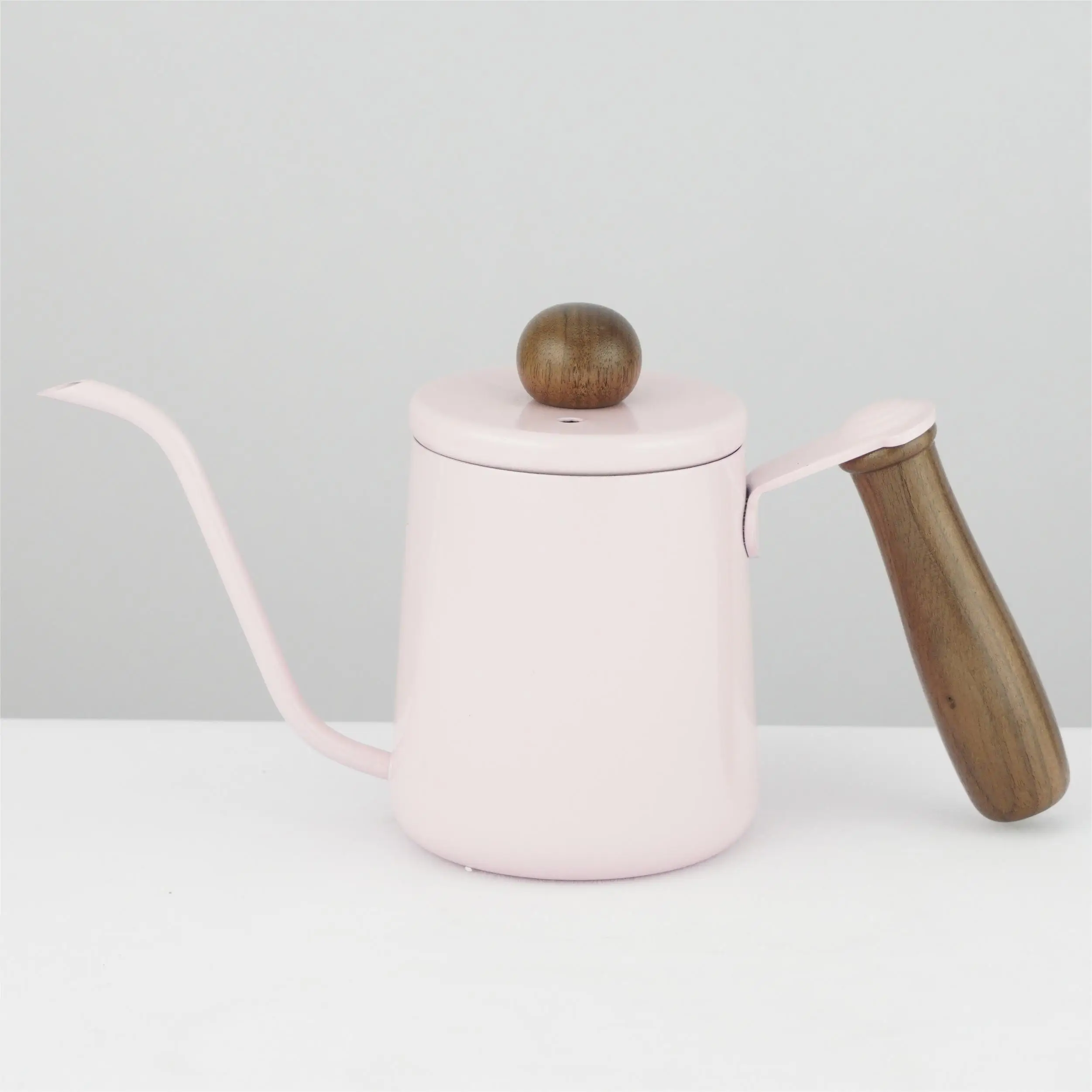 Cute Stainless Steel 350ml Pink Gooseneck Pour Over Coffee Kettle Long Narrow Spout Coffee Tea Pot with Wooden Handle