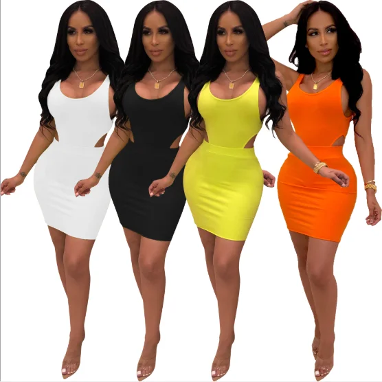 Hot selling summer orange sleeveless mature women sexy mini dress