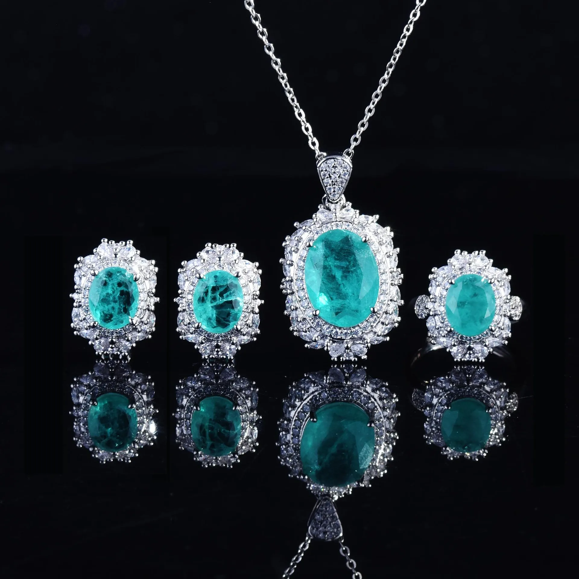 Luxury Paraiba Tourmaline Gemstone Jewelry 925 Sterling Silver Jewelry Sets