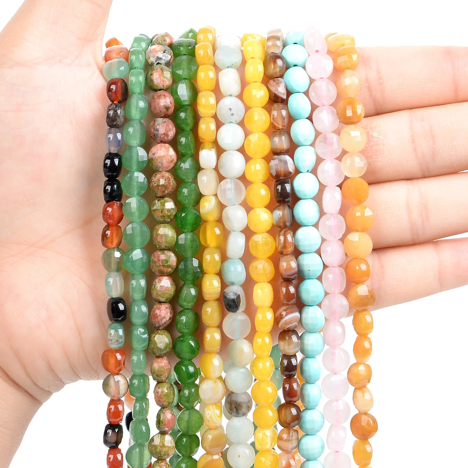 Flat Round Coin Faceted Stone Beads Natural Stone Beads Flat Round Loose Beads For Jewelry Making DIY Bracelets Handmade