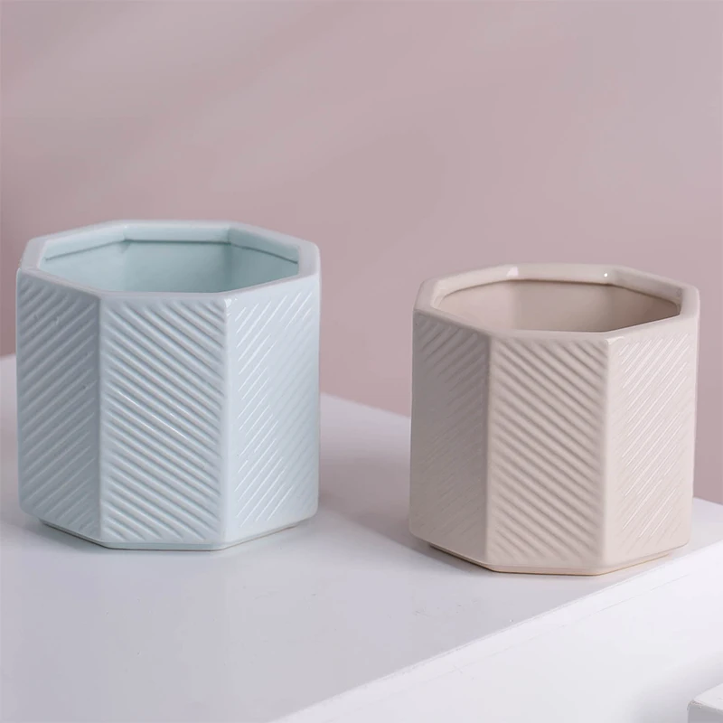 YUANWANG Nordic Style Stripe Printing Plant Flower Pots & Planters Garden Decor Ceramic Pots Bonsai Pot