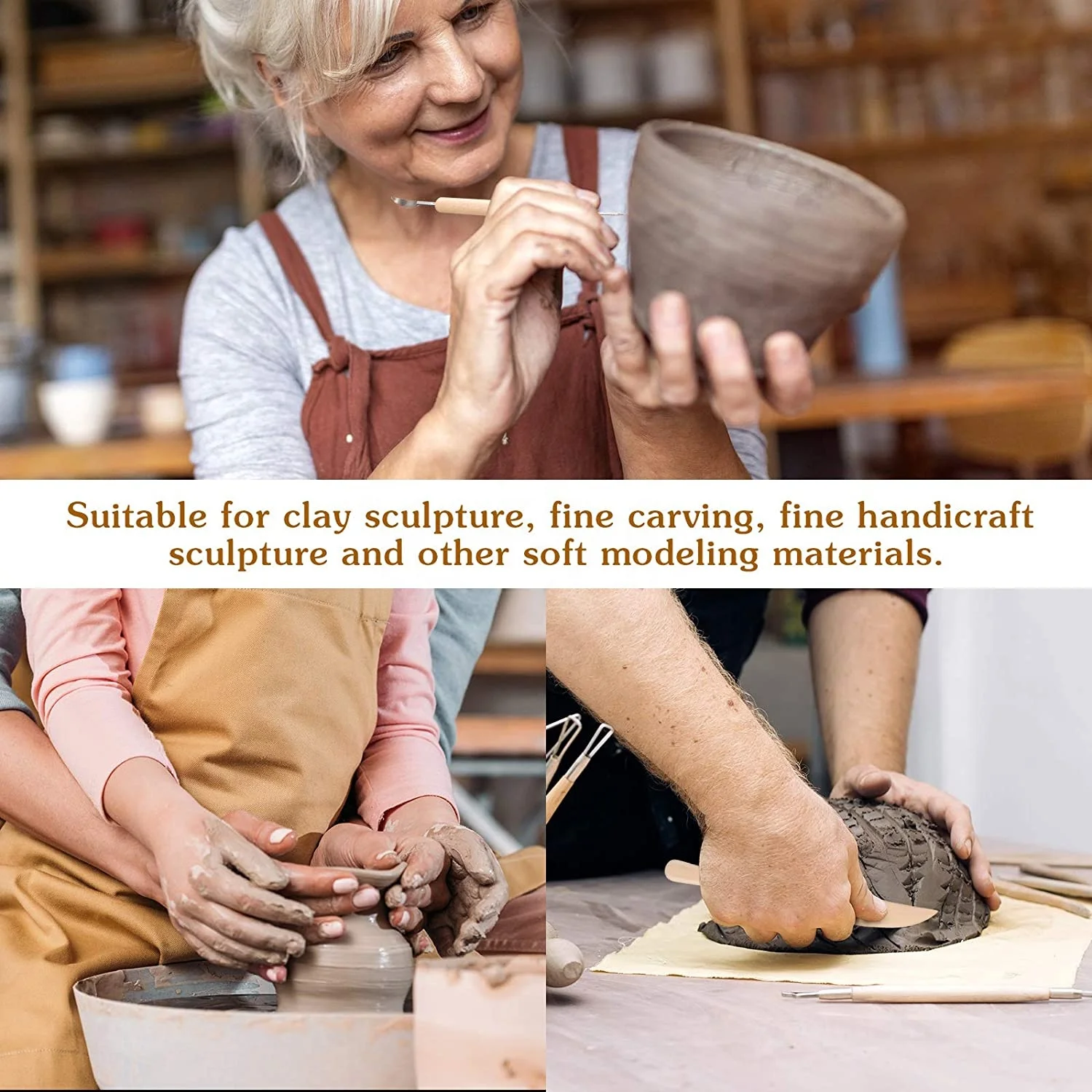 Canvas Zippered Case 14-Piece Pottery Sculpting  Clay Sculpture And Ceramics Tool Set for Beginners Professionals School Student