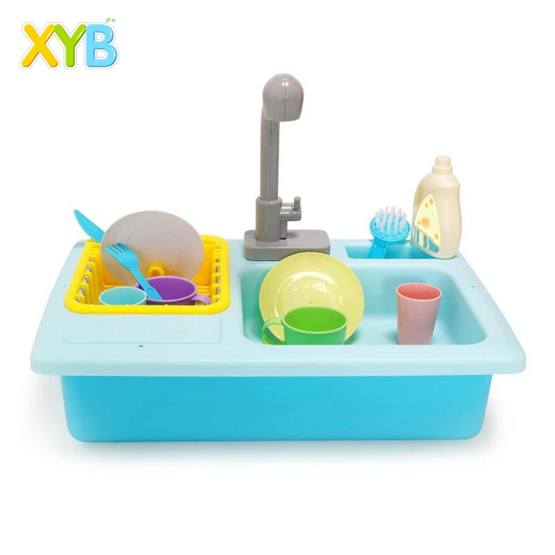 
Wholesale Amazon hot Sale Toy Kitchen Sink Play Set with Running Water Kitchen Utensils Dishwasher Pretend Play Toys Set 
