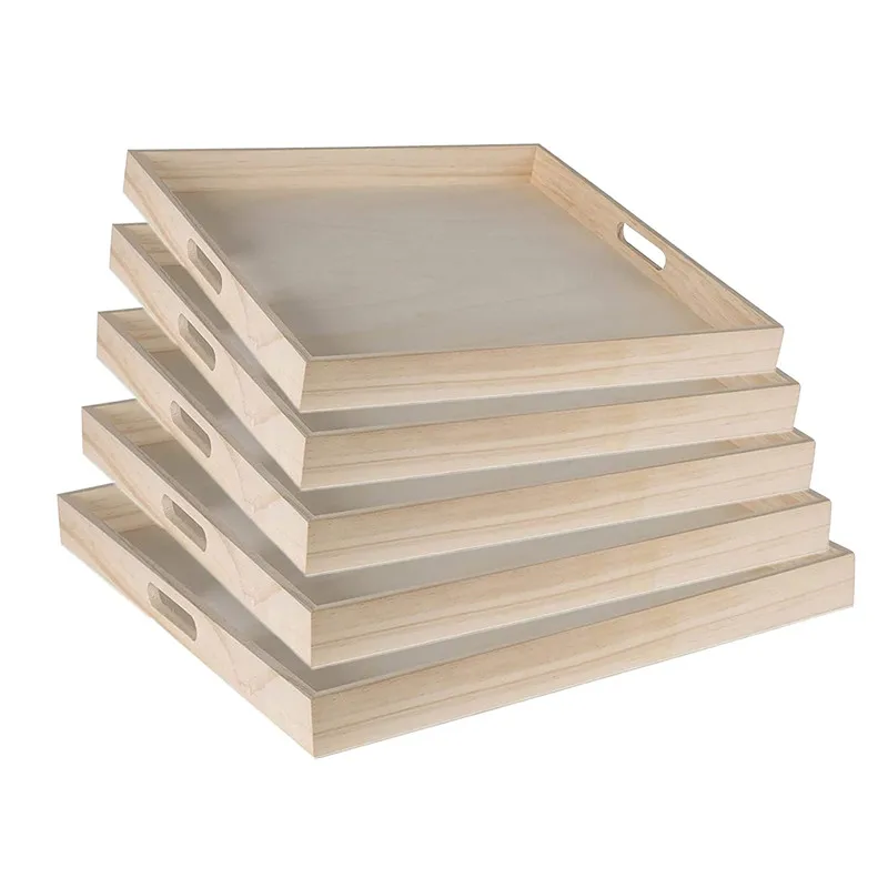 
Factory wholesale rustic square five piece set wood breakfast trays for bed 