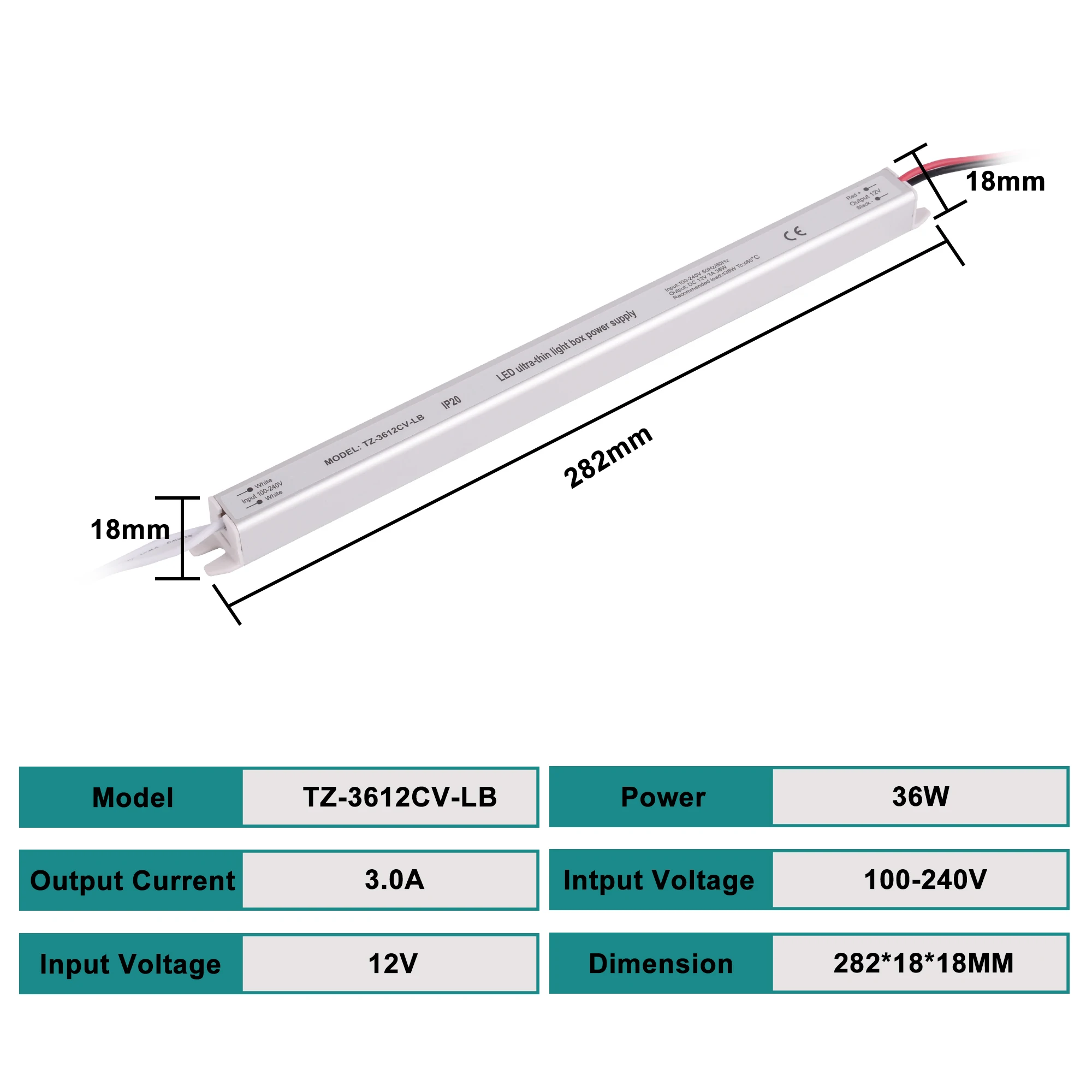TZ-3612CV-LB  12V 3A 36W 12W 18W 24W 36W 48W 60W 72W 24V Slim LED Driver