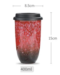 Ceramic Reactive Red Mug with Splash Proof Lid Large Coffee Mug Water Bottle Ceramic Travel Mug Coffee Cup