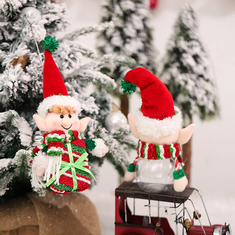 Cute Elf Doll Decor Christmas Candy Jar Plastic Xmas Candy Holder Container Christmas Decoration Supplies