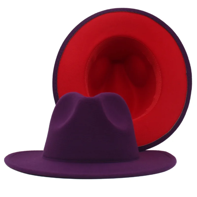 Wholesale Felt Fedora Hats Women Cheetah Print 2 Tone Hat Different Color Brim Fedora Hats for Men