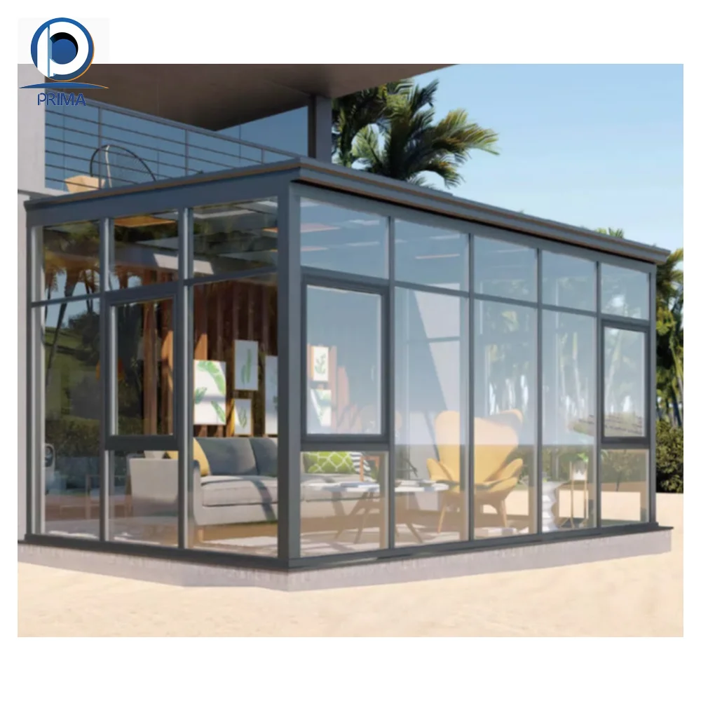 Prima Garden Pergola Outdoor With Sliding Glass Doors Customized Heavy Duty Material Gazebos Outdoor Waterproof sunroom
