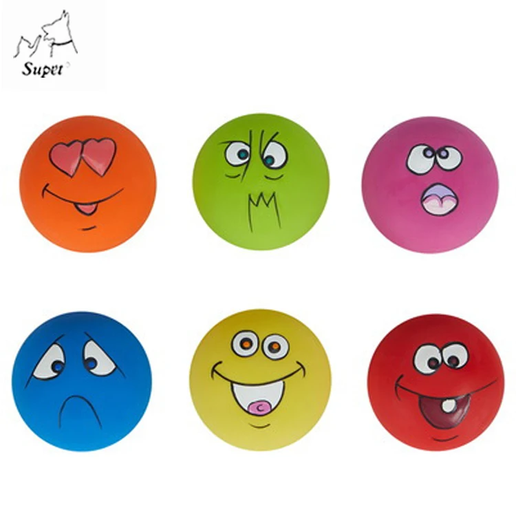 Wholesale Low MOQ Colorful New Patterns Natural Rubber Smile Face Dog Squeaky Toys,Dog Soft Toy Squeaker Ball