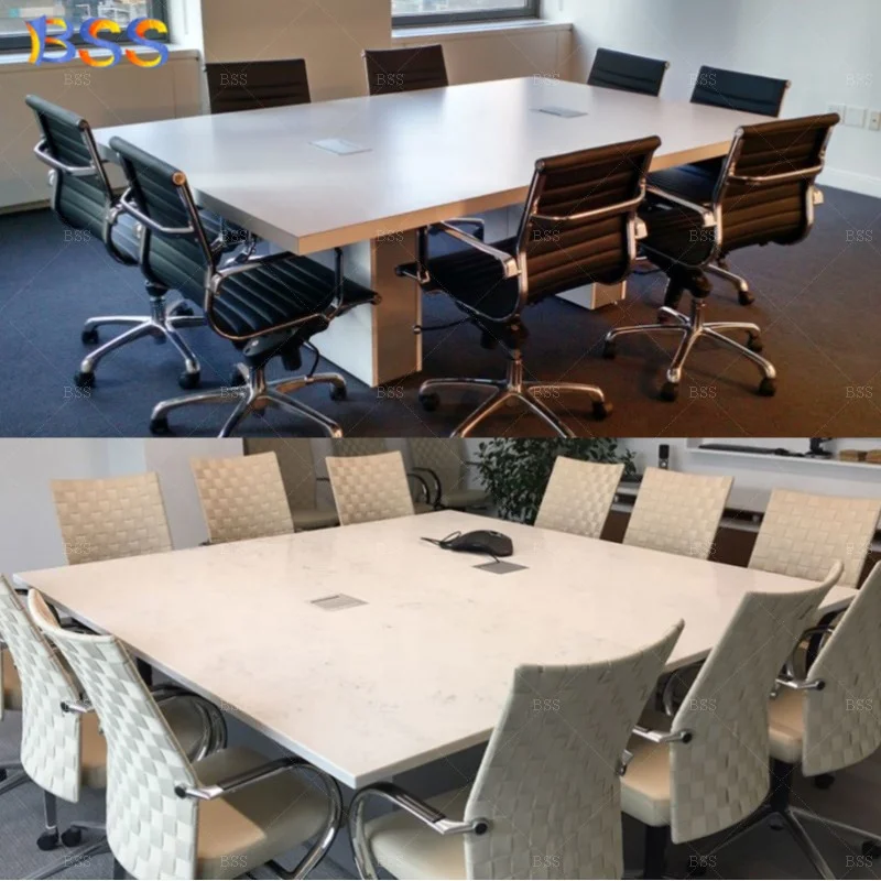 Factory Price Fantastic Customised 6ft Long 8 Chairs White Marble Top Large Square Shape Conference Table