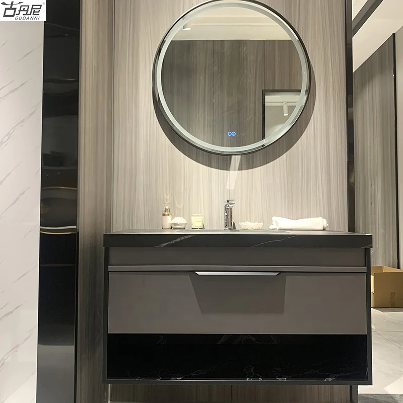 Mirror led hotel style mirrored bathroom sink sintered stone basin bathroom vanity