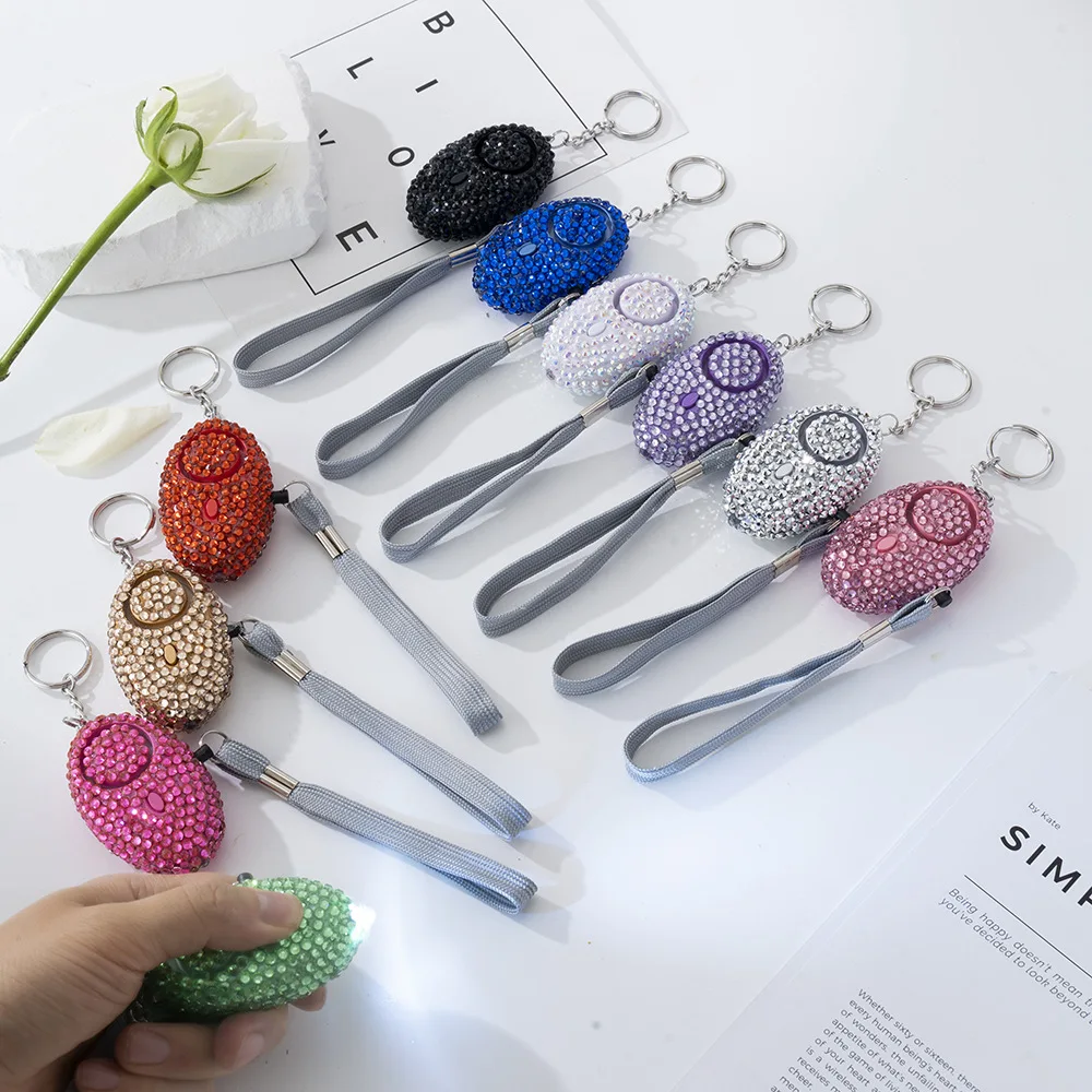 Self Safe Sound crystal rhinestone Personal Alarm for Woman Emergency Self-Defense Alarms Keychain with Led Flashing Light