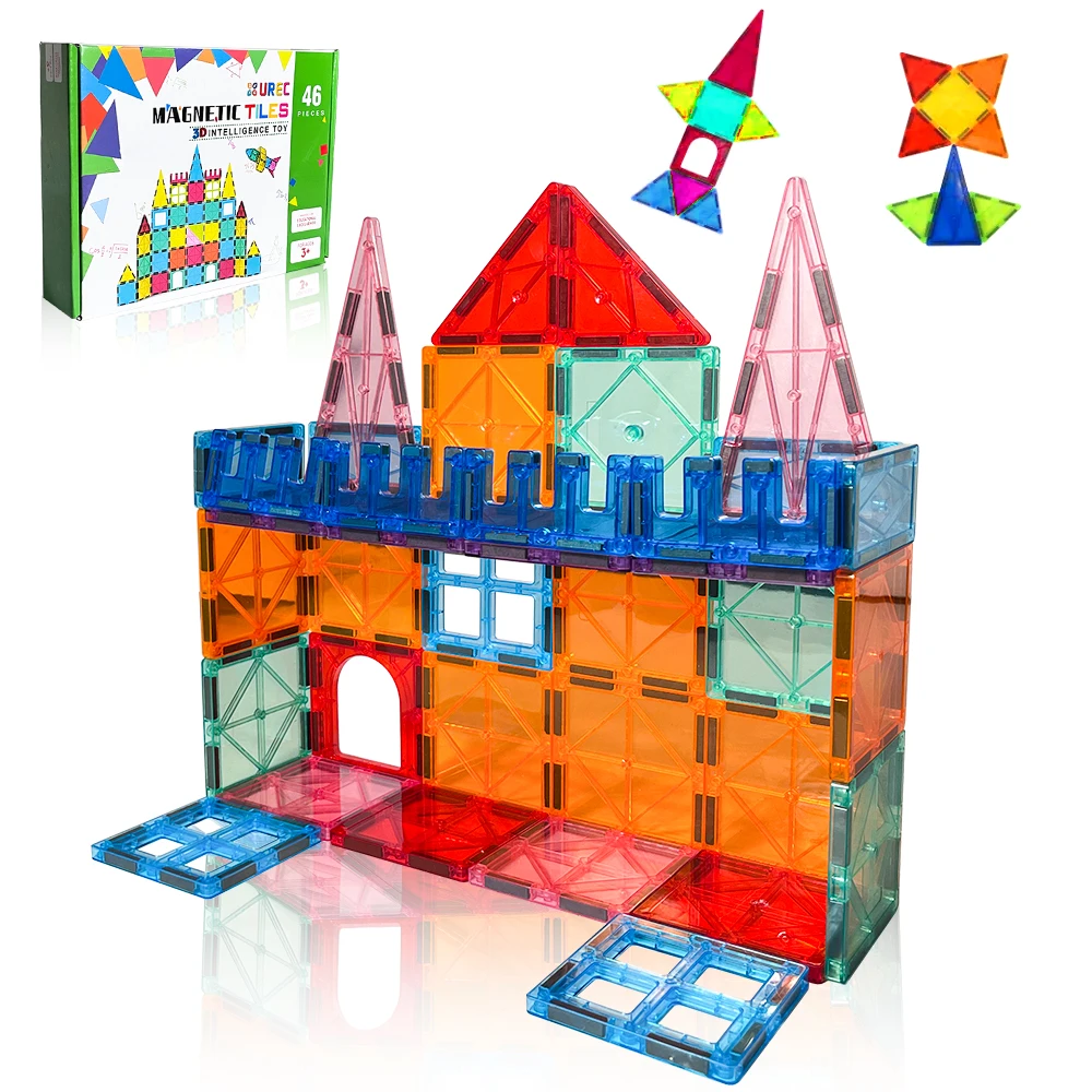 46 Piece Educational Building Tiles Set for Kids Magnetic Plastic Construction Toy with EN71 Certificate
