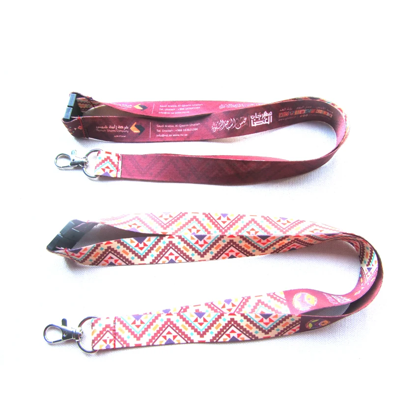 Hot sell custom logo zigzag pattern heat transfer neck strap safety breakaway lanyard with swivel metal clip