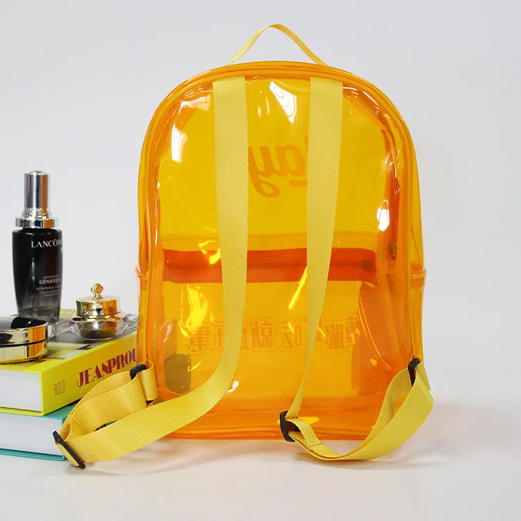 Wholesale Promotional Custom Logo Orange Transparent Pvc Neon Backpack Children School Bag Kids