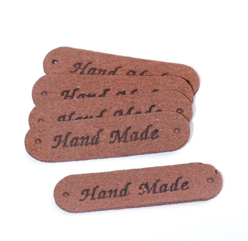 Handmade PU Leather Tags Handmade Embossed Tag Labels with Holes for DIY