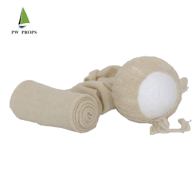 Wrap set Baby Knit Swaddle Wrap Baby Girl Photography Props Textured Cotton Baby knit mohair hat props