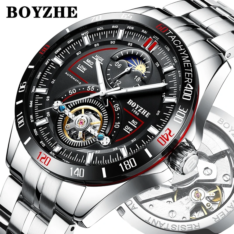 High quality BOYZHE brand WL019 stainless steel band mechanical watches Custom Automatic Watch wrist watch men