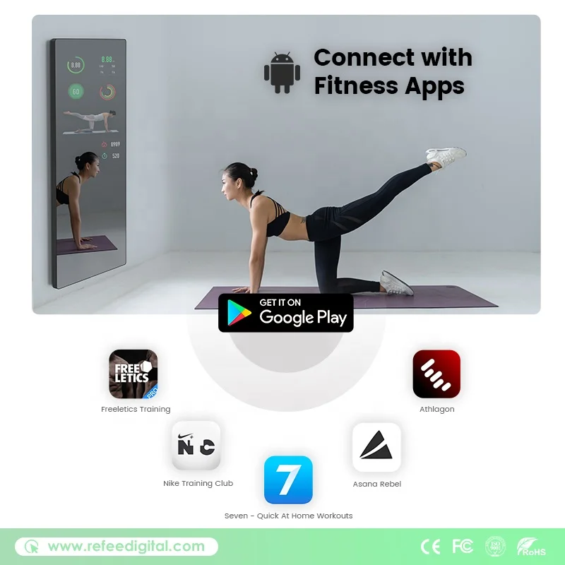 Tounchscreen Personal Trainer Mirror Floor Standing LCD Display AI Artificial Home Gym Strength Smart Exercise Fitness Mirror
