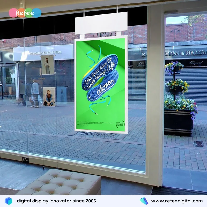 Ultra High Bright Dual Screen LCD Display Hanging Monitor Digital Signage Semi-outdoor Advertising Player Window Facing Display