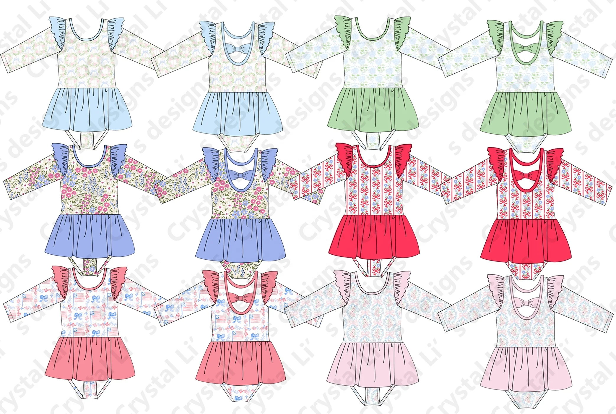 New Arrival Ballet Dance Dress Floral Print Stage Dance Wear kids gymnastic leotard ballerina for girls