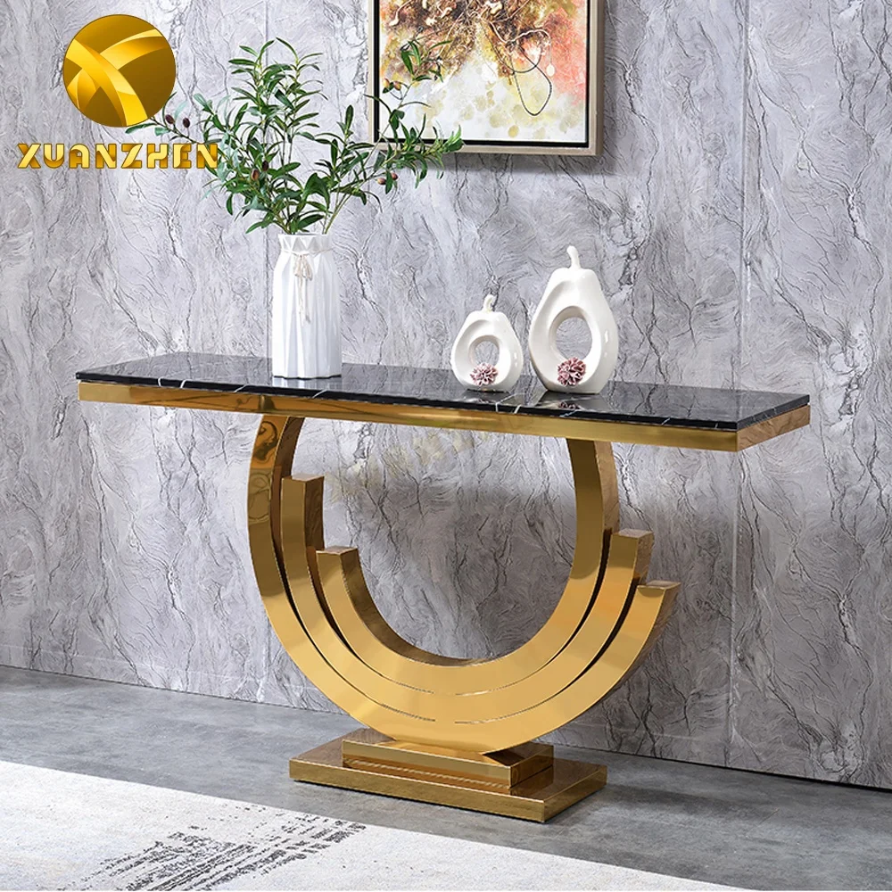 Foshan furniture living room luxury stainless steel hallway table modern metal console table with mirror CT037