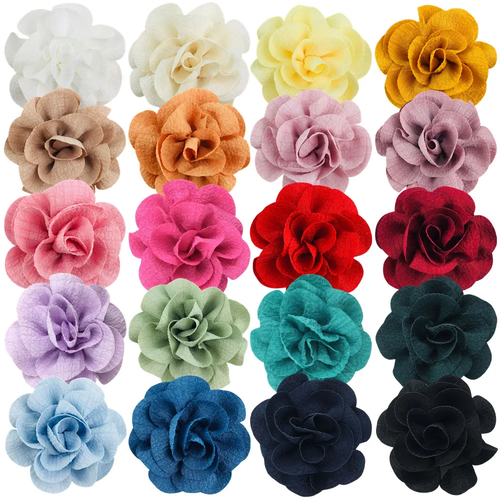 7cm Burnt Edge Bubble Rose Fabric Roll Flower Handmade Pet Hair Clip and Hairband for Shoes for Christmas Production