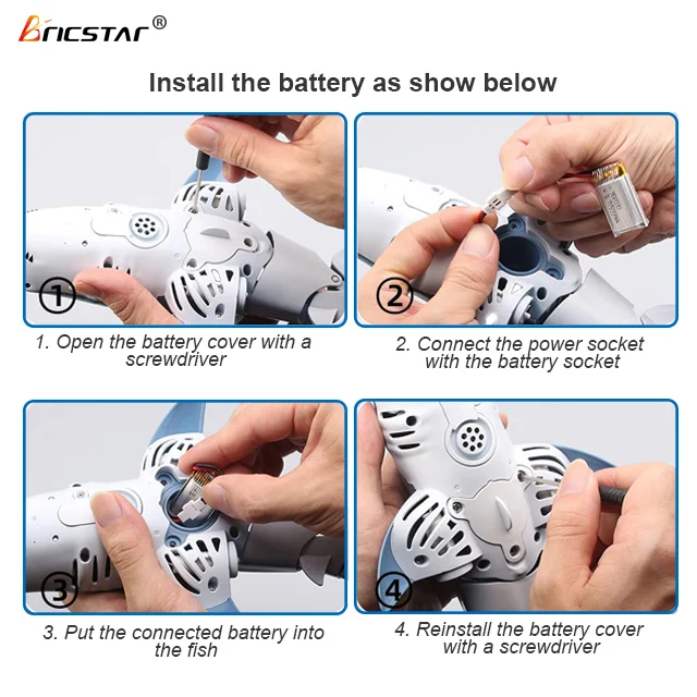 Bricstar hot selling double propeller design rc swimming 2.4G Remote control  shark toy