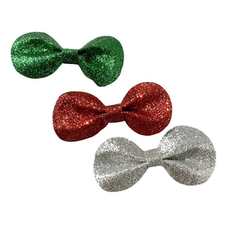 Cute Glitter Pu Leather Baby Hair Clip Christmas Round Bow Headdress Hair Pin Infant Hair Accessories Minimalist hairpin