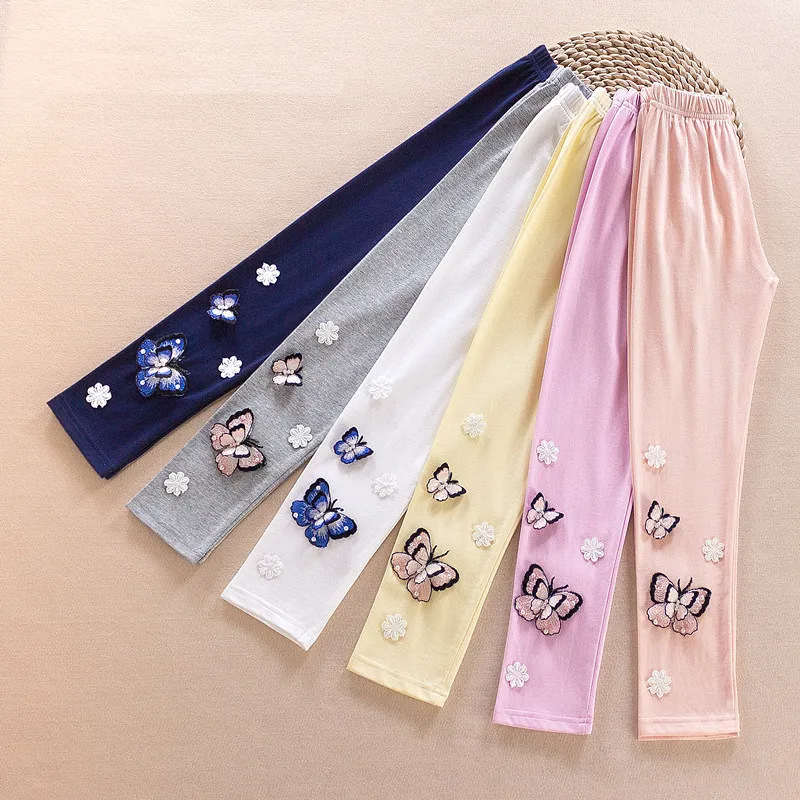 New style kids casual leggings girls butterfly long pants children comfortable cotton trousers