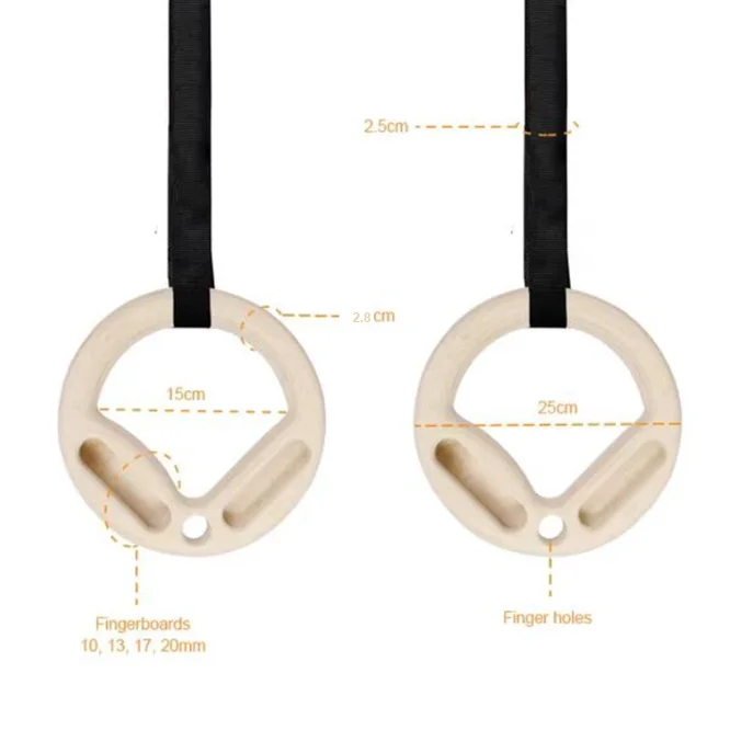 Finger Strength Fitness Wood Gymnastic Rings with Adjustable Straps