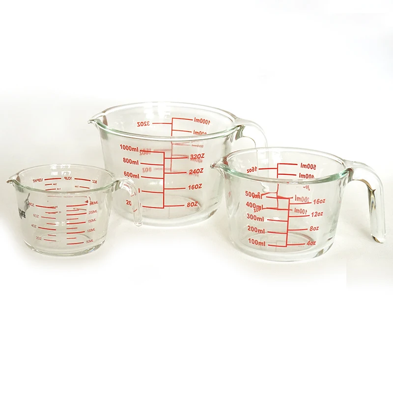 Hot Selling multiple capacities 250ml 500ml 1000ml Heat Resistant Kitchen wide mouth measuring cup with scale