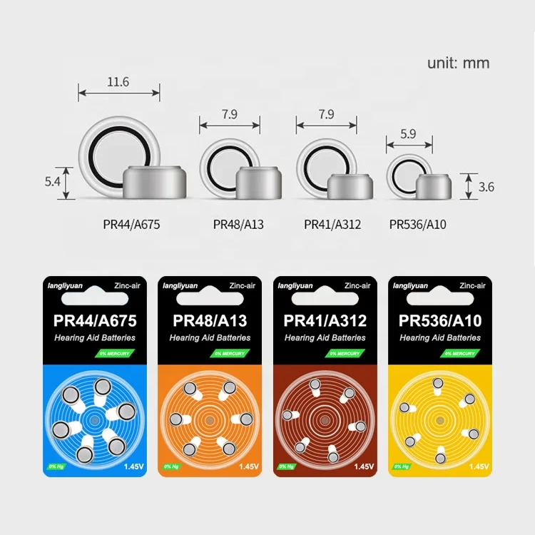 pr536 1.45v piles longest lasting a10 zinc air hearing aid battery