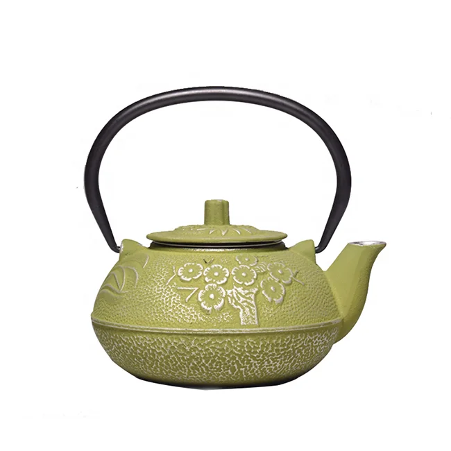 Light Green Cast Iron Enamel Coated Tea Pot Kettle with Infuser 0.5L
