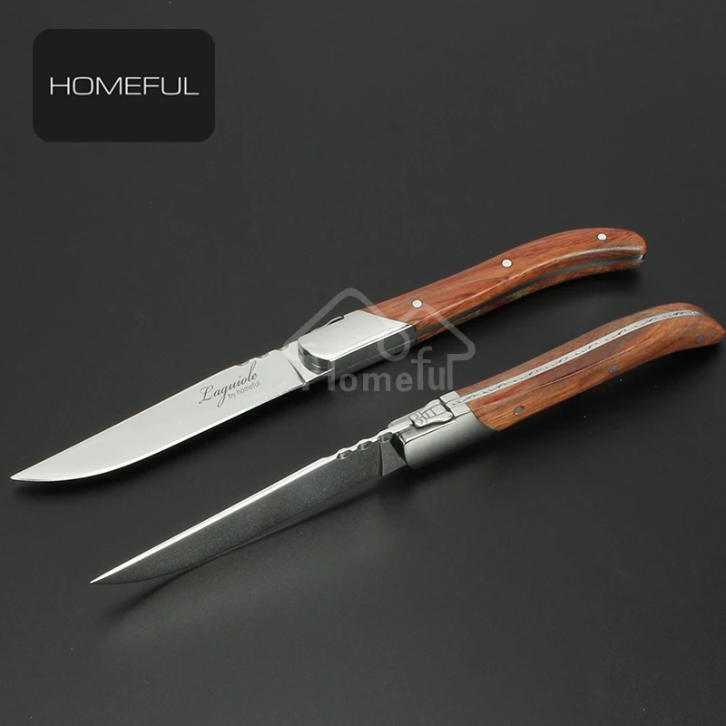 luxury pakka woodhandle stainless steel flatware set steak knife set with laguiole table steak knife fork
