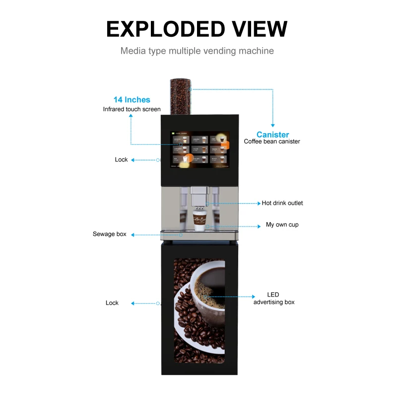 LE-VENDING Европейским сертификатом соответствия от сертификационной организации LE307A банковской карты IC QR код работает 15 дюймов LCD сенсорный экран эспрессо шоколадный кофе компонентов