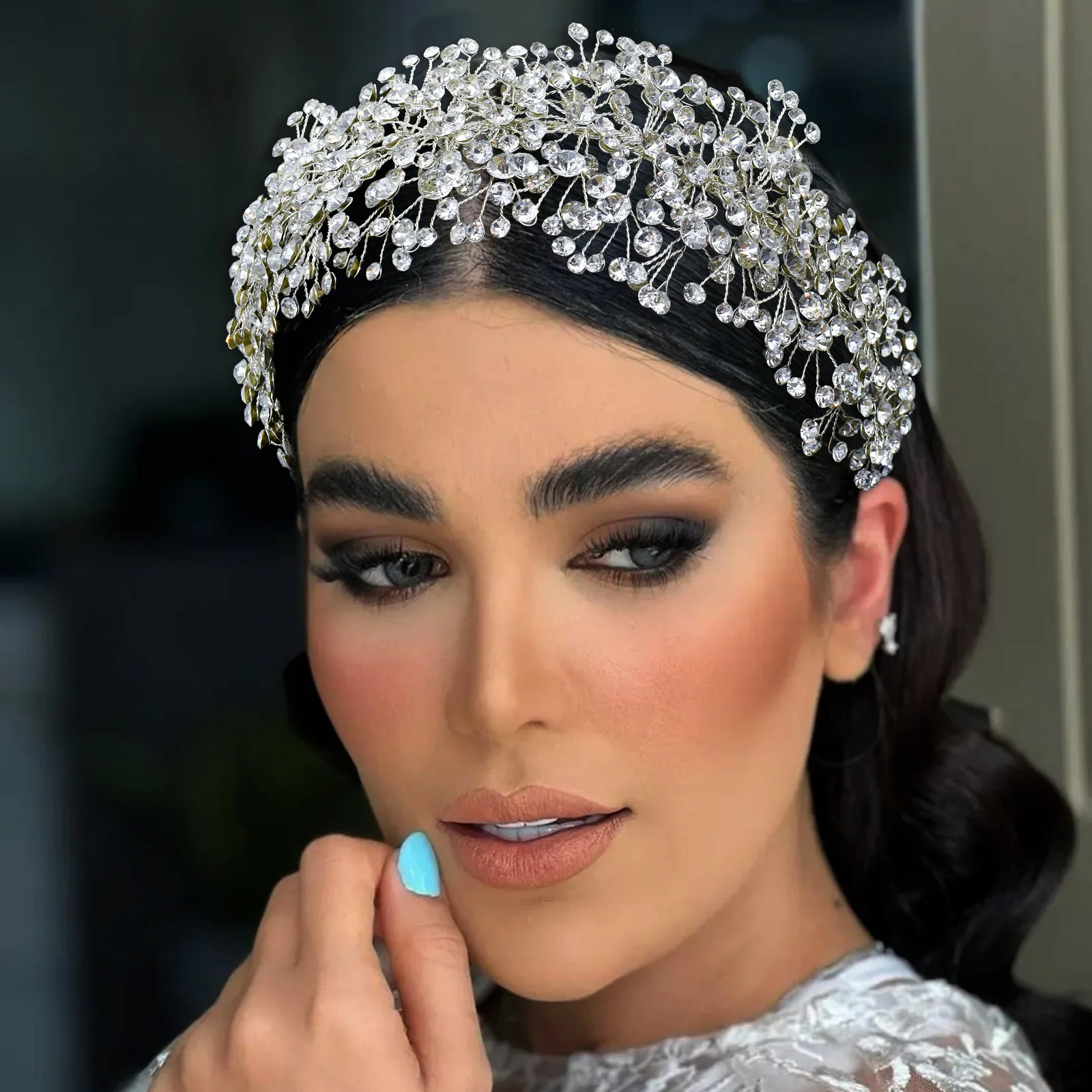 LUOXIN Fashion Crystal Luxury Bridal Silver Color Headband Wedding Hair Accessories