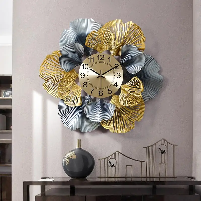 
Home Decor Luxury Wall Watch Metal Ginkgo Biloba Wall Art Buy Nordic Wall Clocks with Reloj de pared de metal 