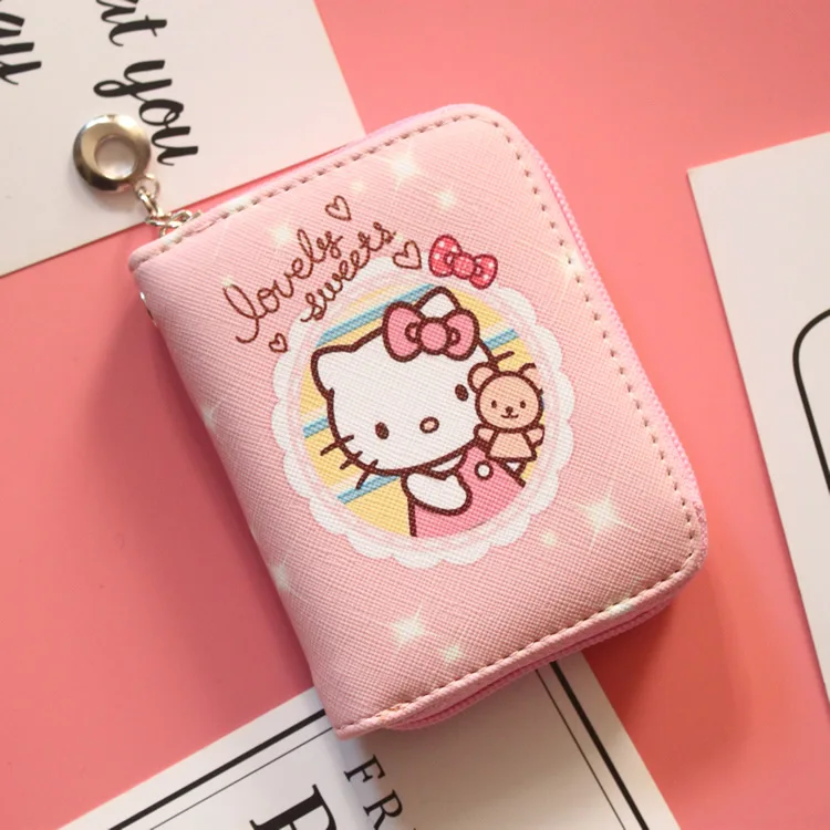 Кошелек для мелочи hello kitty с милым мультяшным рисунком Женский студенческий мини-кошелек на молнии Короткий держатель карт